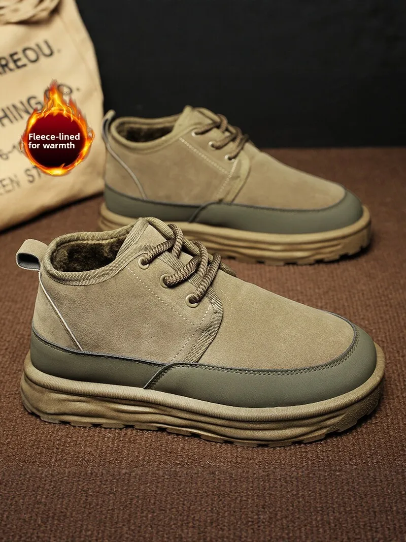 Men's Winter Snow Boots Fleece Lined Fur Integrated below 40 Degrees Outdoor Cold Resistant Short Cotton Shoes Casual Style