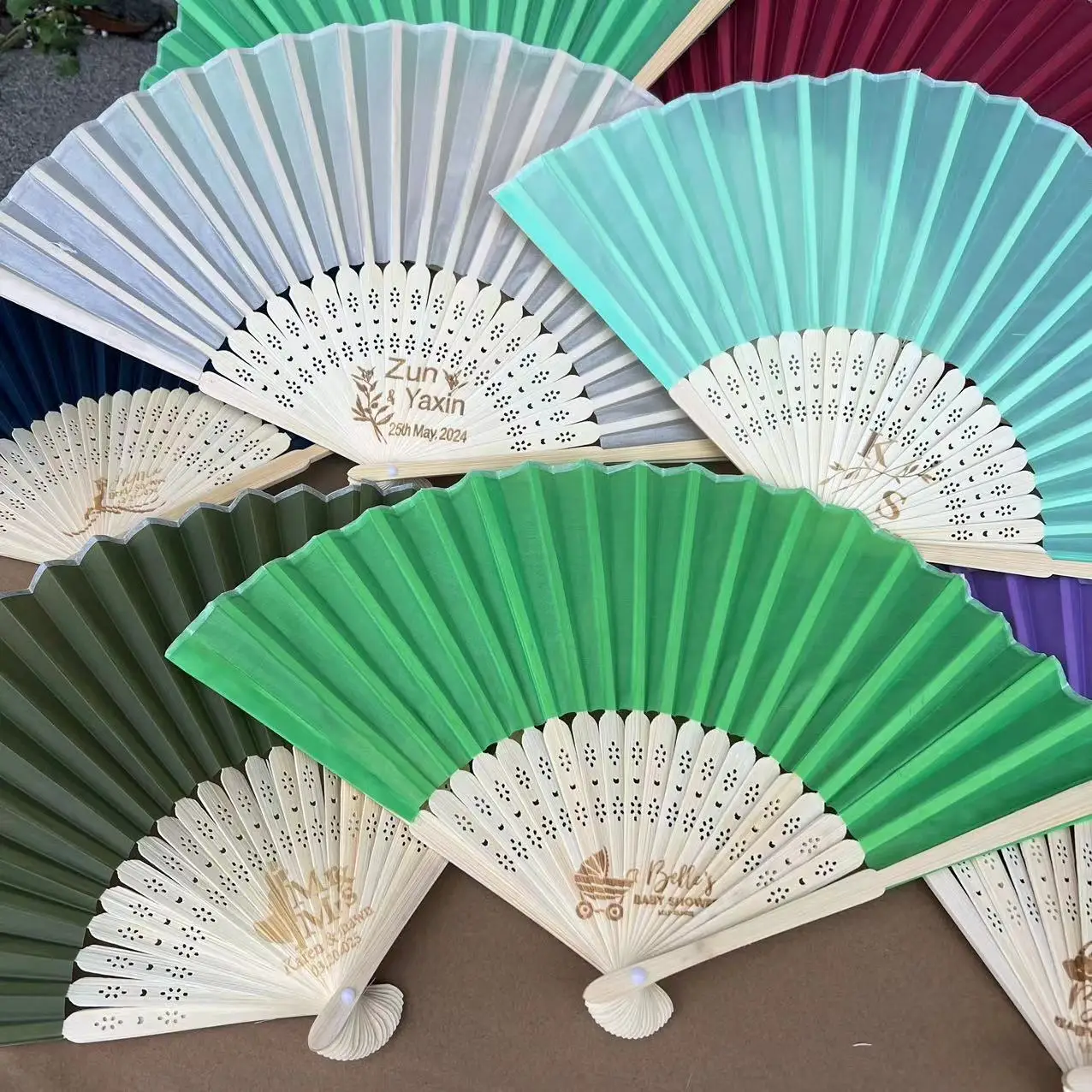 30/50 Customized Fabric Bamboo Hand Fans, Personalized Gifts, Folding Hand Fan, Wedding Favors, Party Souvenirs For Guests