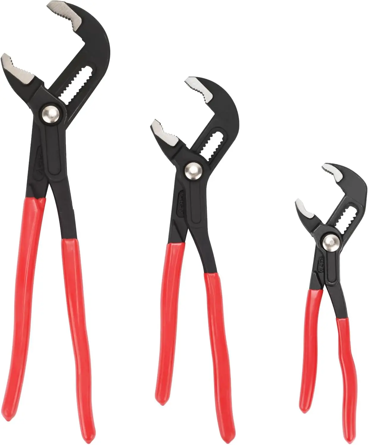 

3-Piece Quick Adjust Groove Joint Pliers Set - 7in, 10in, 12in with Red Grips - Fast Adjustable V-Jaw for Plumbing & DIY