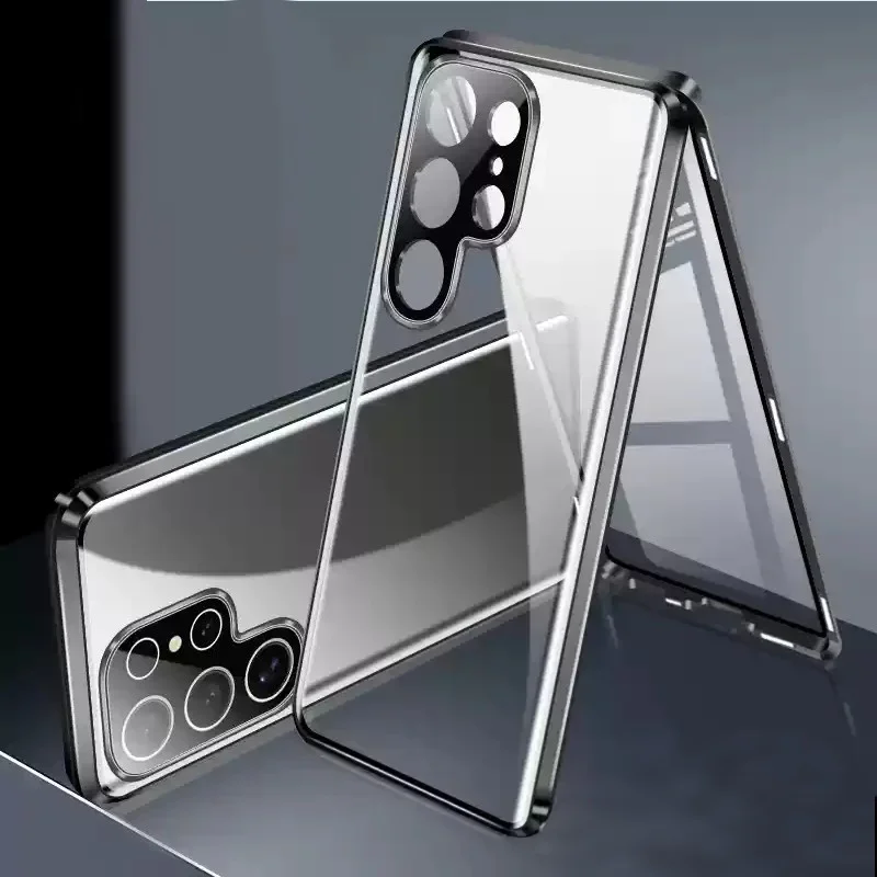 For Samsung Galaxy S26 S22 Plus S23 FE S25 S24 Ultra Metal Magnetic Phone Case Full Tempered Glass Lens Protection Cover Cases