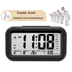 English Talking Clock Speaking Time and Temperature Digital Bedroom Snooze Alarm Clock with Thermometer for Kid Children Wake Up