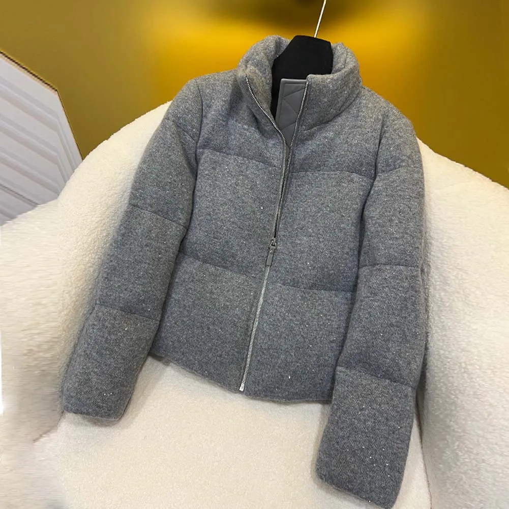 2025 invierno nueva chaqueta de plumas de ganso de alta calidad chaqueta de plumón tejida abrigo de mujer de estilo Retro