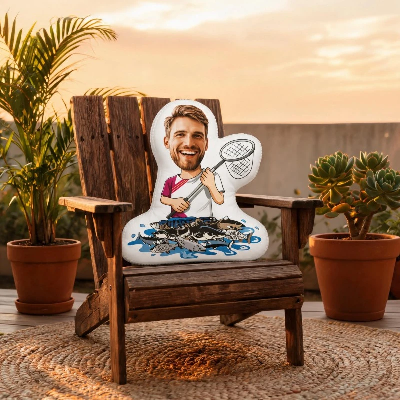 Custom Personalized Photo Fishing Shaped Pillow, Funny Fisherman Catching Fish Custom Picture Decorative Cushion, Unique Home De