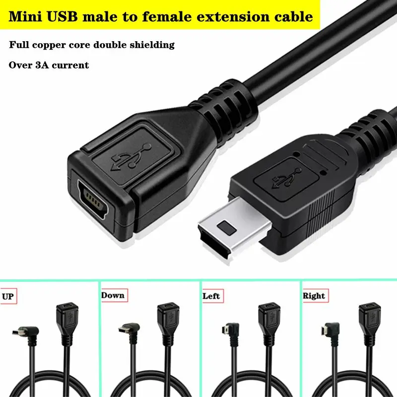 USB 2.0 Mini USB Male to Female Extended Line Driving Recorder GPS Navigator T-Port Mini 5pin Male to Female Data Charging Cable