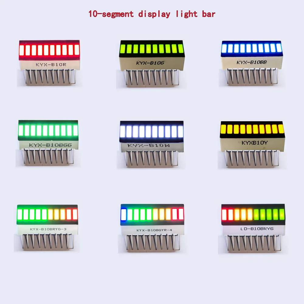 10 sztuk wielokolorowych wyświetlaczów LED Bargraph Light 10 segmentów Czerwony Niebieski Żółty Biały Zielony Jednokolorowy Wykres poziomu baterii DIY