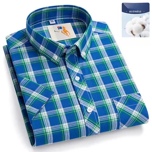 Plus Size 9XL 100% Cotton Thin Summer Short Sleeve Shirts for Men Slim Fit Formal Casual Plain Shirt Soft Plaid Hawaiian Clothes - Image 14