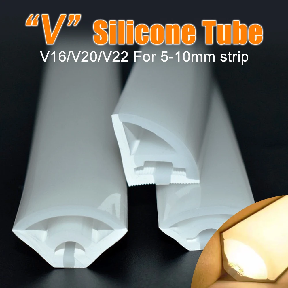 V Shape LED Neon Silicone Tube V16 V20 V22 Sector Flexible Side Lighting For WS2812 WS2811 5050 2835 Light Strip IP67 Waterproof
