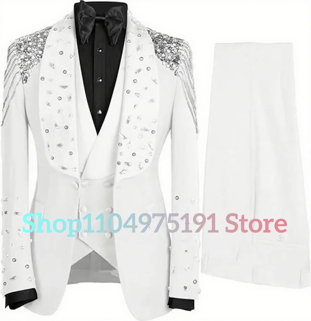 Exquisite Crystal 3-piece Men's Suit Party Gowns Special Occasion Gowns Men's Stage Costume Celebrity Gowns Prom Gowns