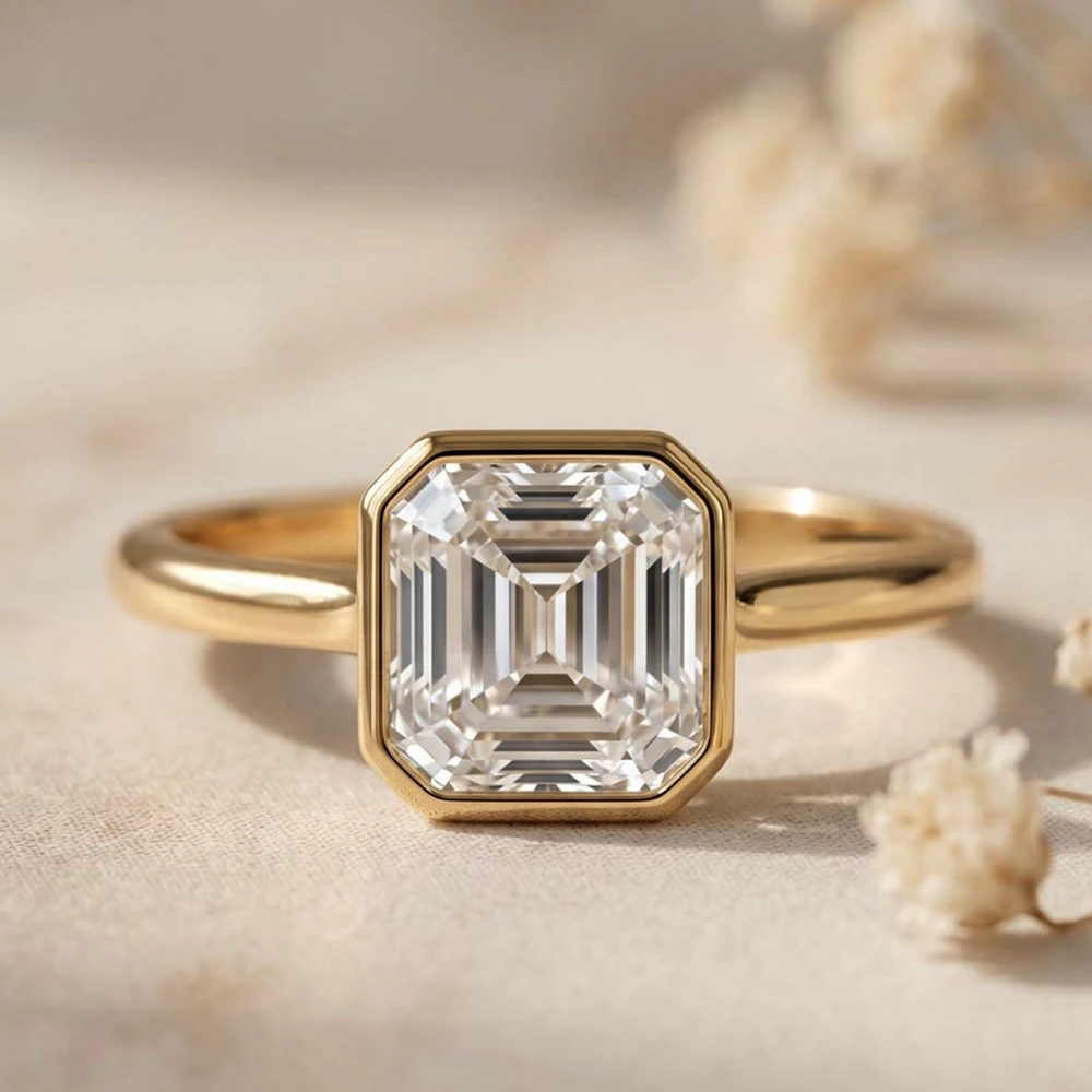 2/2.5carat Asscher Cut Moissanite Engagement Ring For Women 925 Silver Bezel Set Solitaire Diamond Wedding Ring With Certificate