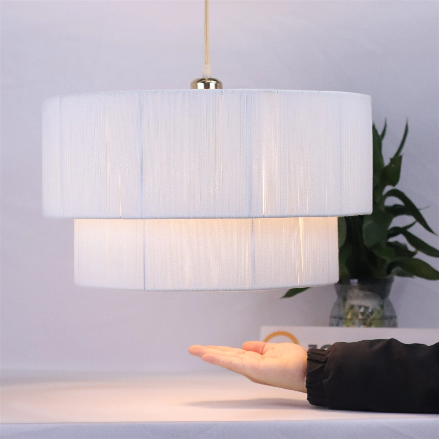 

Подвесные светильники JOYINLED 45 см, 2-ярусные, из конопляной веревки, бежево-белые, в стиле бохо-коастал, плетеные потолочные лампы из конопляной веревки