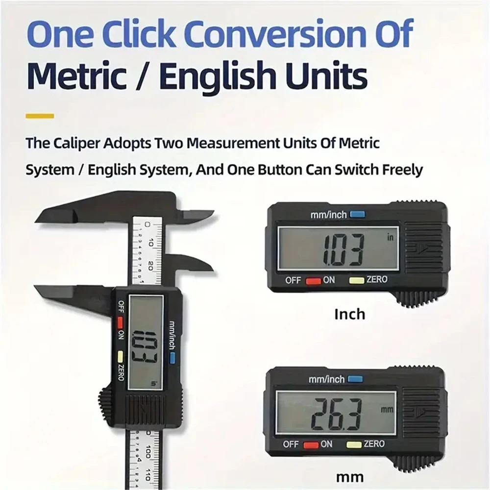 Mm suwmiarka cyfrowa 0-150 z cyfrowym narzędziem pomiarowym z włókna węglowego elektroniczny z wyświetlaczem LCD mikrometr (bez baterii)