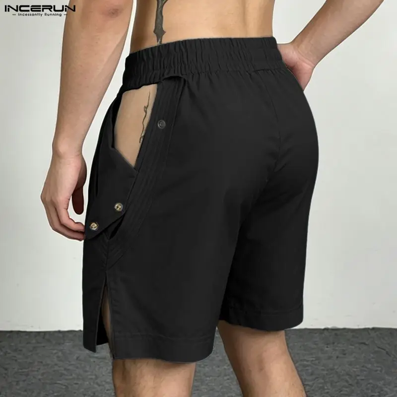 INCERUN Men's Shorts Solid Color Drawstring Hollow Out Casual Men Bottoms Streetwear Summer 2026 Workout Casual Shorts For Man