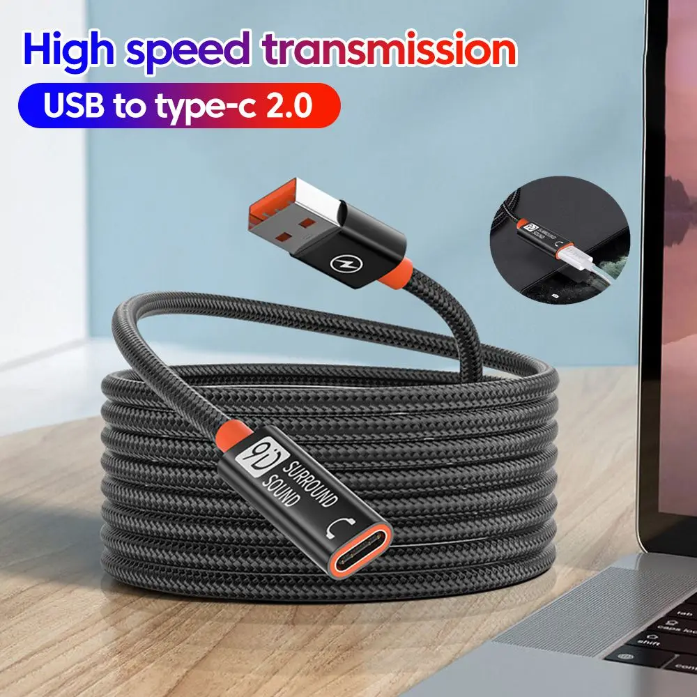 USB2.0 auf Typ-C-Verlängerungskabel für digitale Typ-C-Kopfhörer, Hochgeschwindigkeitsübertragungsdaten, USB 3.0-Stecker auf USB2.0-Buchse