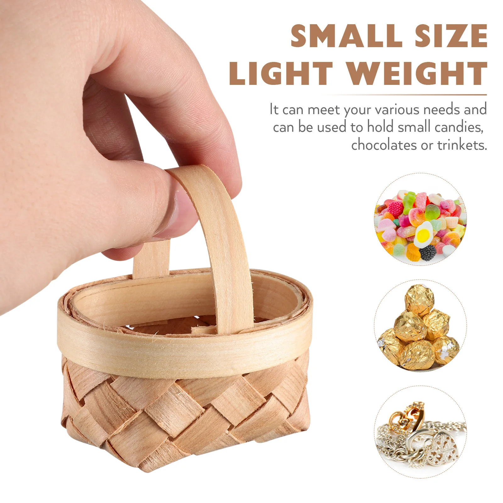 12pcs Small Woven Wooden Baskets Natural Handcrafted Mini Storage Basket For Candy Gift Wedding Party Decorative Portable