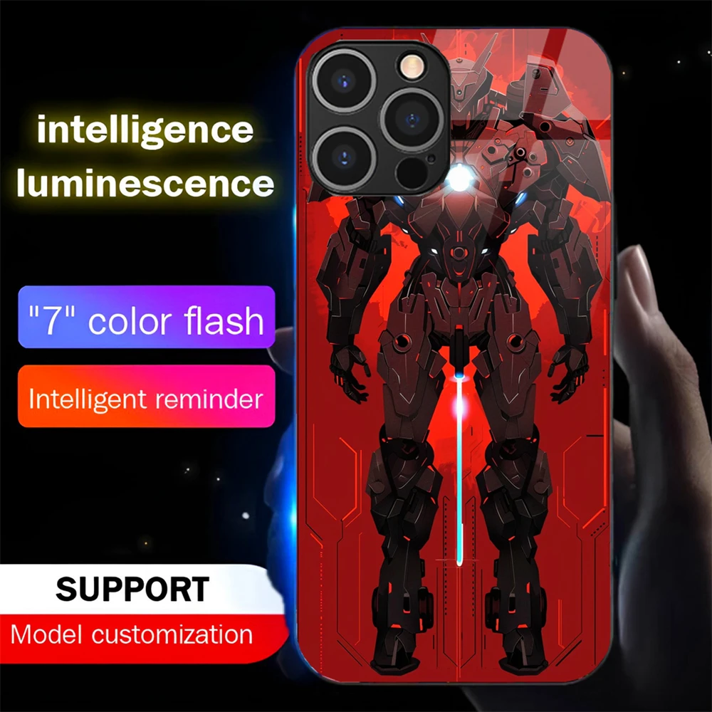 

Popular Punk Mech Luminous Glass LED Call Light Up Flash Phone Case Cover For iPhone 16 E 15 14 13 12 11 Pro Max XR XS Plus SE