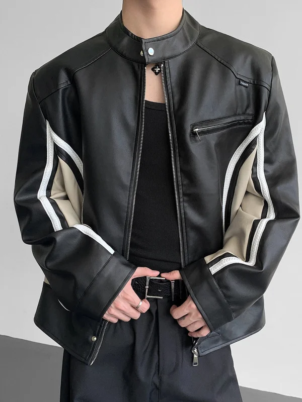 

Men's Motorcycle Jaet PU Leather Fall Winter Street Sle Splicing Faion Outerwear Warmth Casual Long Sve Zipper