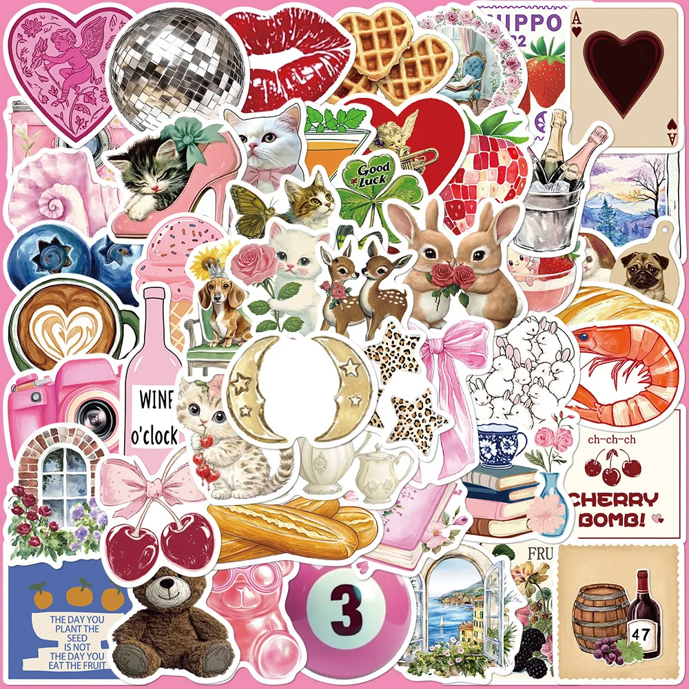 10/30/50/100PCS Pink Pinterest Collection Retro Animals Stickers Suitcase Scrapbooking Laptop Stationery Toy Sticker