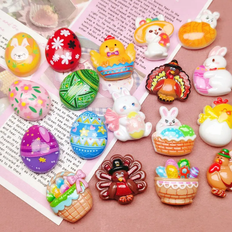 100PCS Easter Egg Turkey Bunny Series Resin Flat Back Cabochon Scrapbook DIY Party Hairpin Accessories Decorate Craft