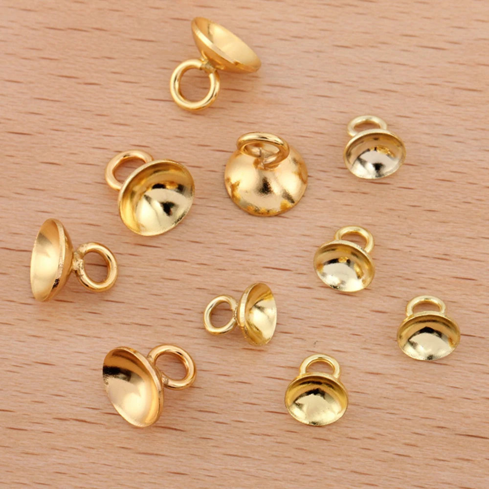 REGELIN Gold/Silver/Antique Bronze Plated Copper Bead Caps Fitting Round Beads Pendants 50pcs/lot DIY Necklace Findings Handmade