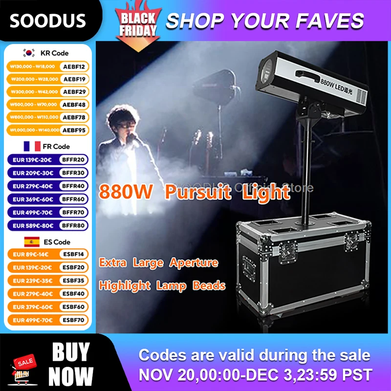 

880W/660W/330W LED Follow Spot Light with Tripod for Wedding Stage Concert High Brightness Adjustable Beam Spotlight with Stand