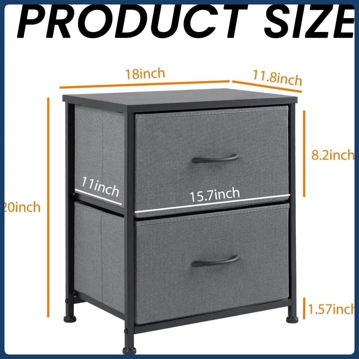 Comodino piccolo multifunzionale: 2 cassetti portaoggetti, piano in legno, armadietto in tessuto per l'organizzazione del comodino nella cameretta dei bambini o nel dormitorio