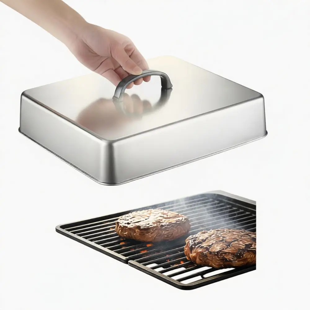 Outdoor BBQ Grill Square Basting Cover Food Grade Stainless Steel Melting Dome Steak Burger Lid Kitchen Cooking Supplies