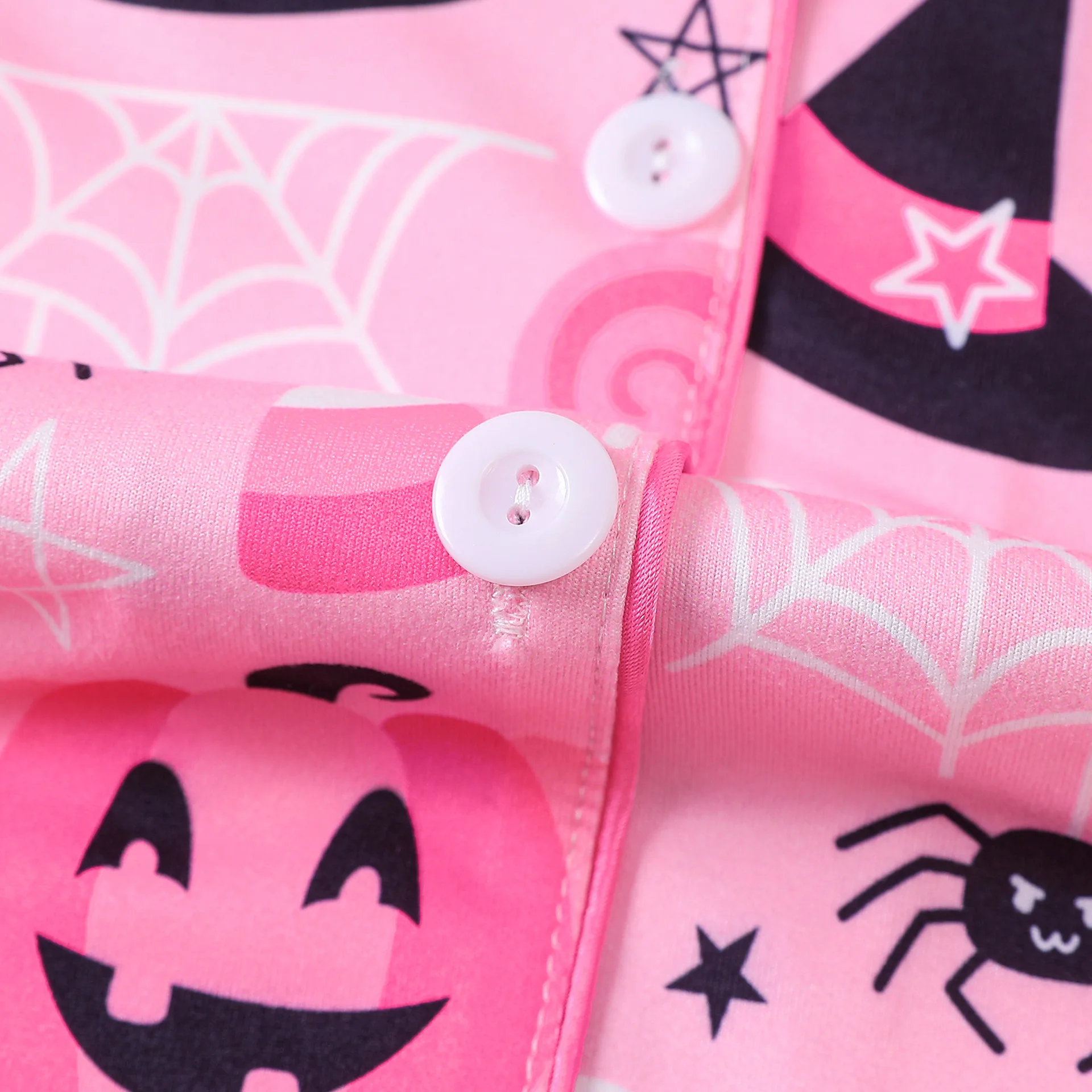 Set Piyama Labu Merah Muda Pakaian Rumah Kasual Nyaman Musim Panas Wanita Baju Tidur Pakaian Tidur Pesta Halloween untuk Anak Perempuan