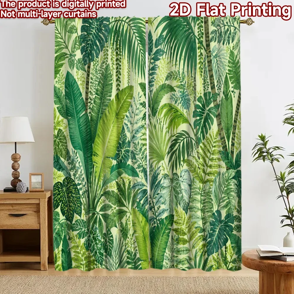 2D flat 2pcs Curtain French Romantic Style Curtains Tropical Jungle Leaves Durable polyester fiber Party & Holiday Decor Perfect