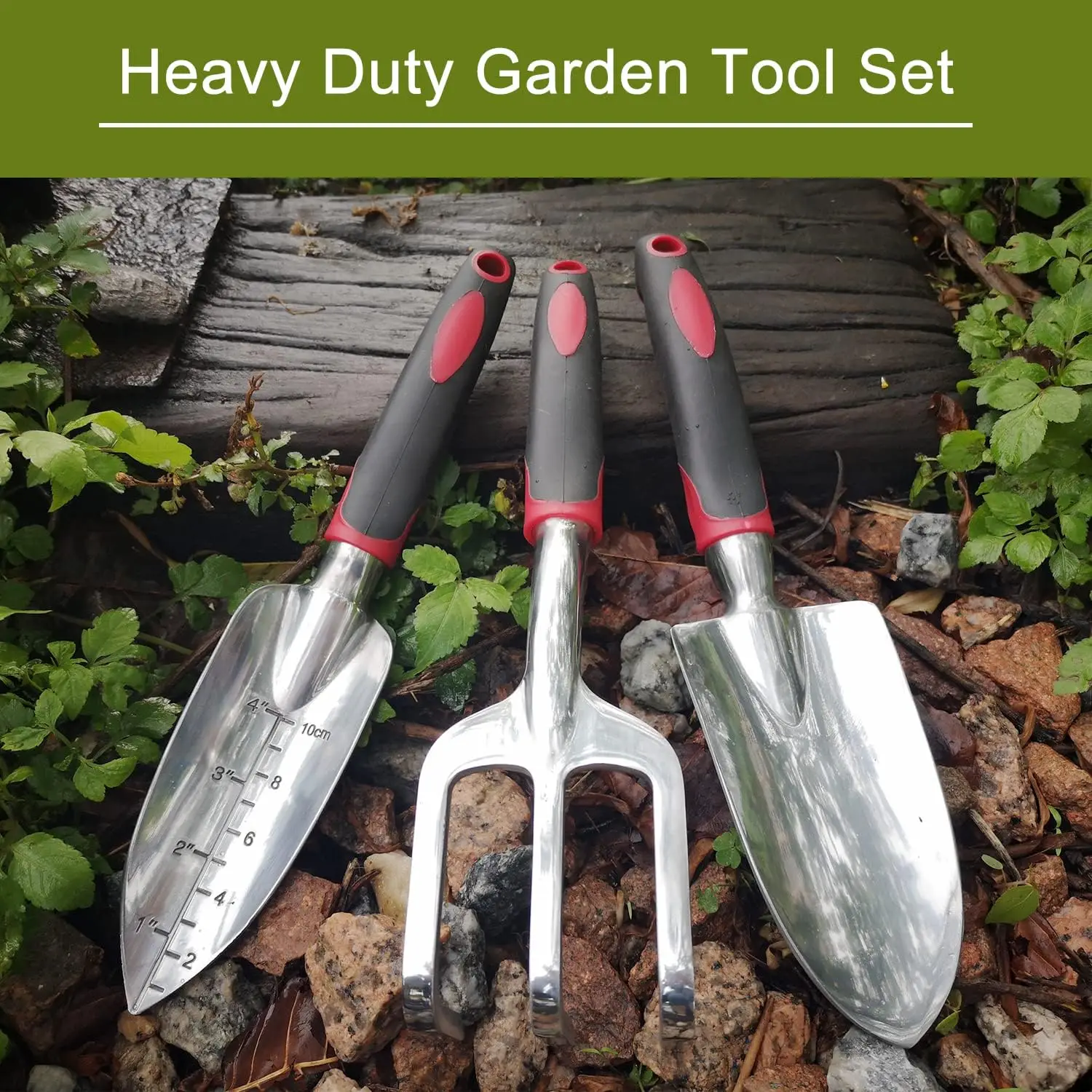 Garden Tool Set with Non-Slip Rubber Grip, Heavy Duty Garden Trowels, Cast-Aluminum Hand Shovels, 3 Pcs