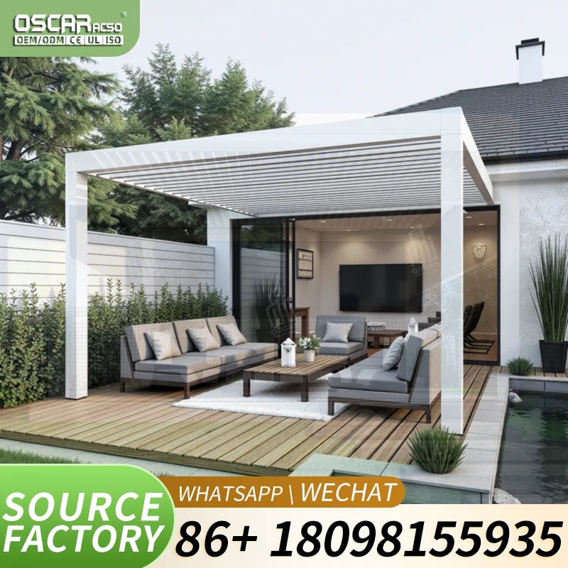 Motorized Bioclimatic Waterproof Aluminum Pergola Automatic Opening Luxury Outdoor 4x4 Garden Gazebo for US Backyard Terrace per