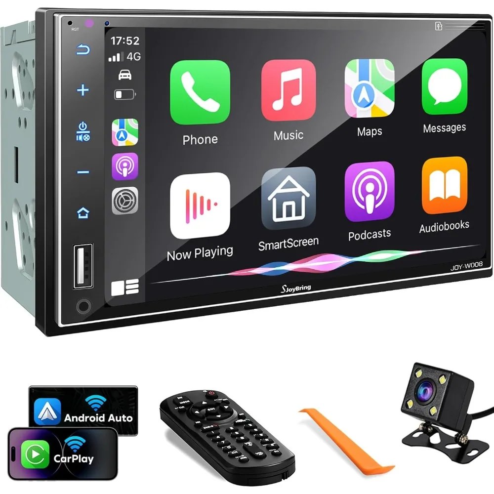 

Обновленная беспроводная автомобильная стереосистема Double Din SJoyBring с Apple CarPlay, Android Auto, Bluetooth, 4 канала RCA, 2 порта сабвуфера,