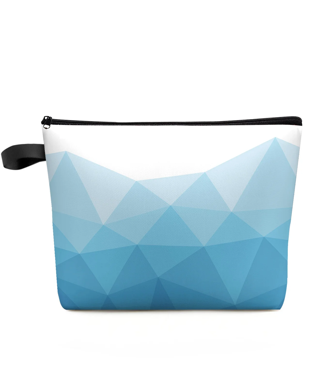 Geometric Mosaic Triangle Blue Gradient Custom Travel Cosmetic Bag Portable Makeup Storage Pouch Women Waterproof Pencil Case