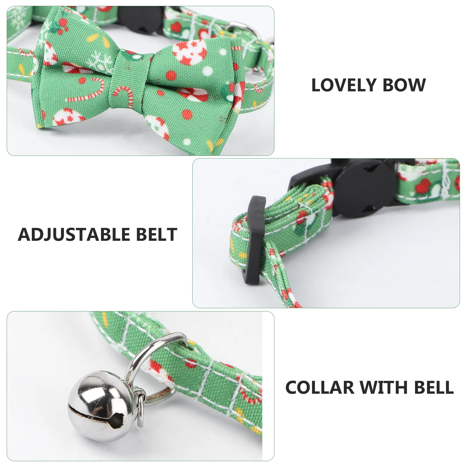

Bell Collar for Pet Adjustable Cat Necklace with Bowtie Christmas Style Safe for Kittens Christmas Pet Collar