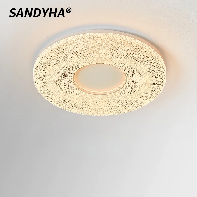 

SANDYHA Bedroom Ceiling Light Modern Minimalist Style LED Lamp for Living Room Decoration Circular Ring Acrylic Lampshade Design