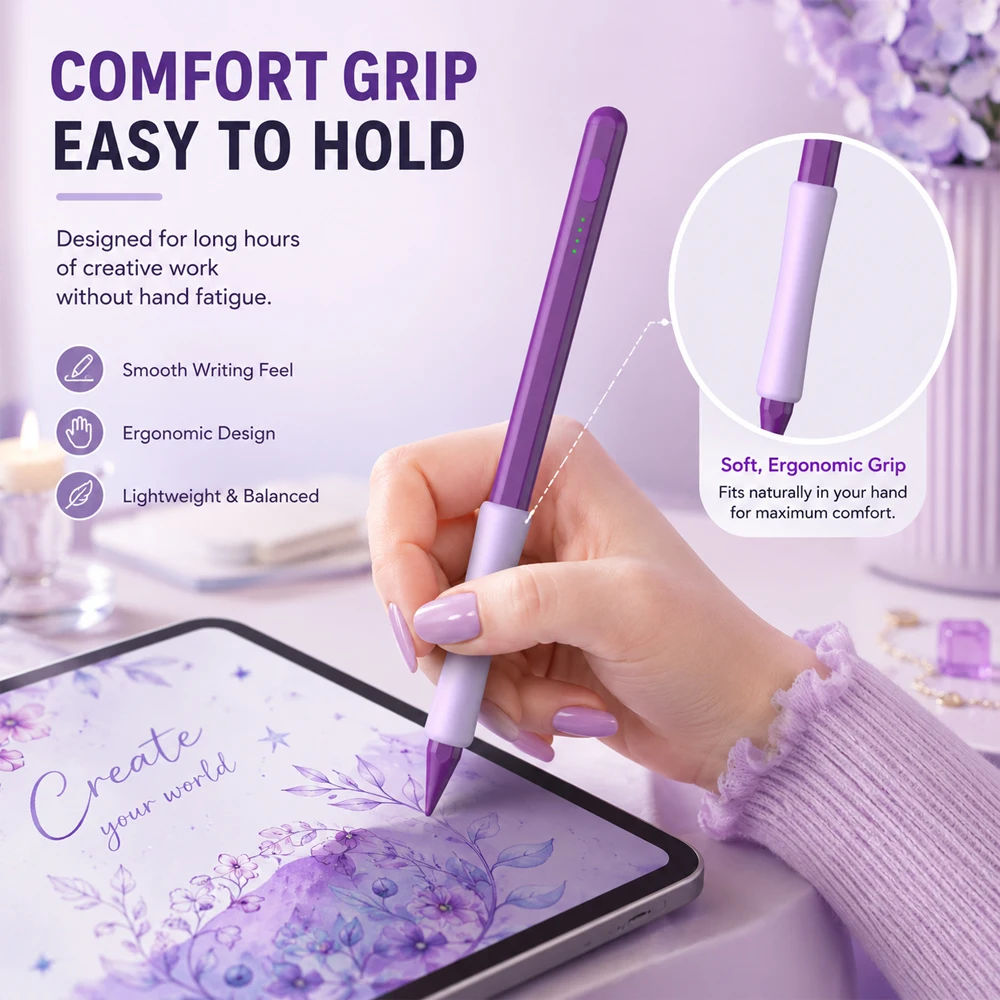 قلم ستايلس أرجواني للآيباد، شح - مراجعة Drawing Tablet Battery Free Stylus وسعره