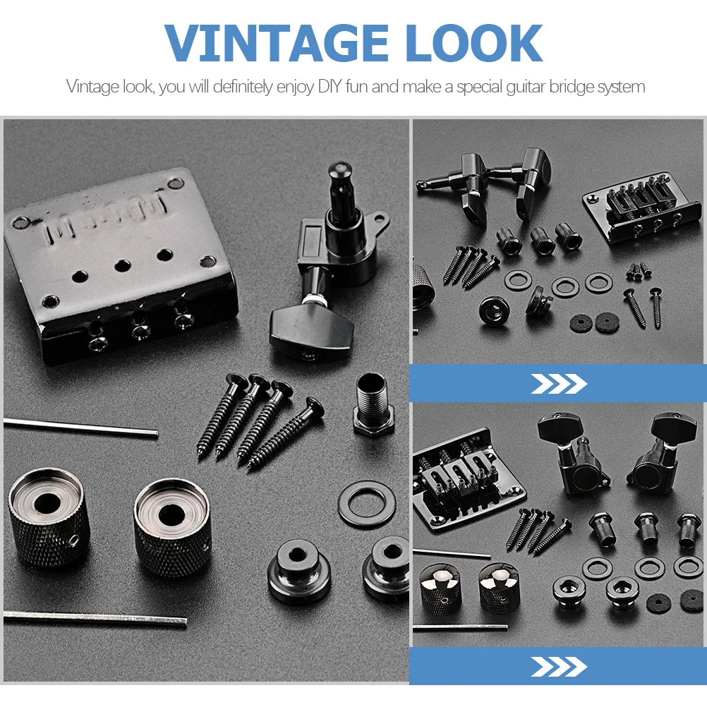 

1Set Three String Guitar Bridge Supplies Vintage Look Replacement Parts High Pegs and Control Knobs for Guitar