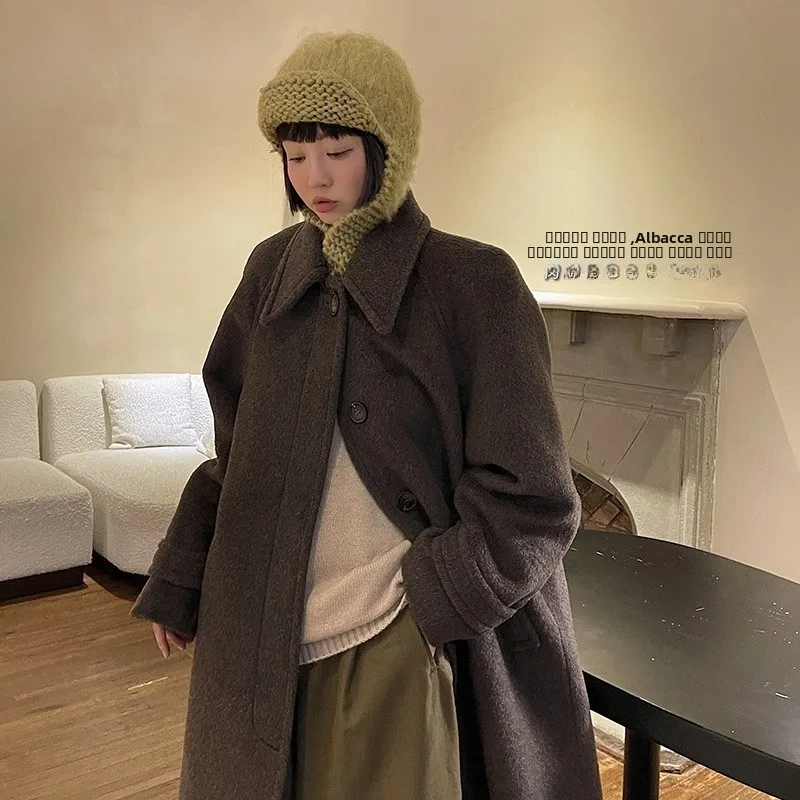 

VIMAS Alpaca Wool Blend Faionable Coat Retro Straight oulder Design Long Sve Mid-Length Classic Cut Winter Outerwear