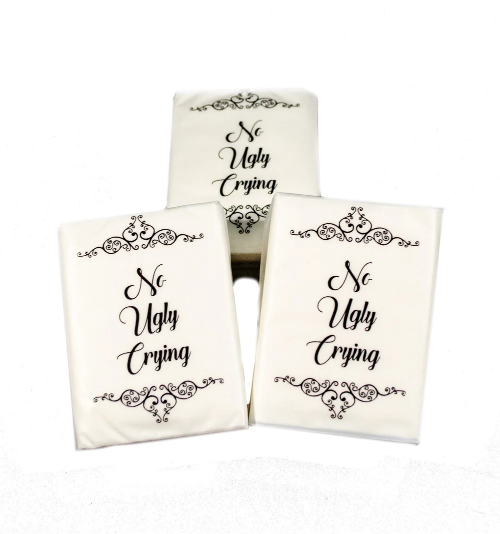 Custom Wedding No Ugly Crying Tissue Packets set of 12