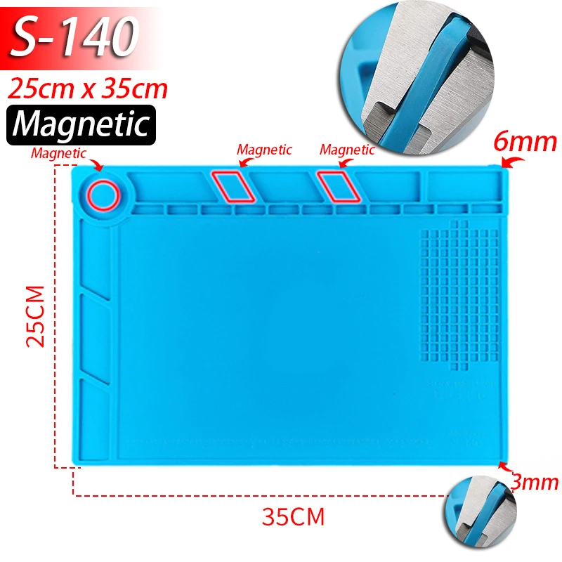 Lötstation-Matte Silikon-Arbeitsmatte Hitzebeständig 932 ° F Antistatische Magnetmatte für Elektronik, Handy, Laptop und Uhrenreparatur