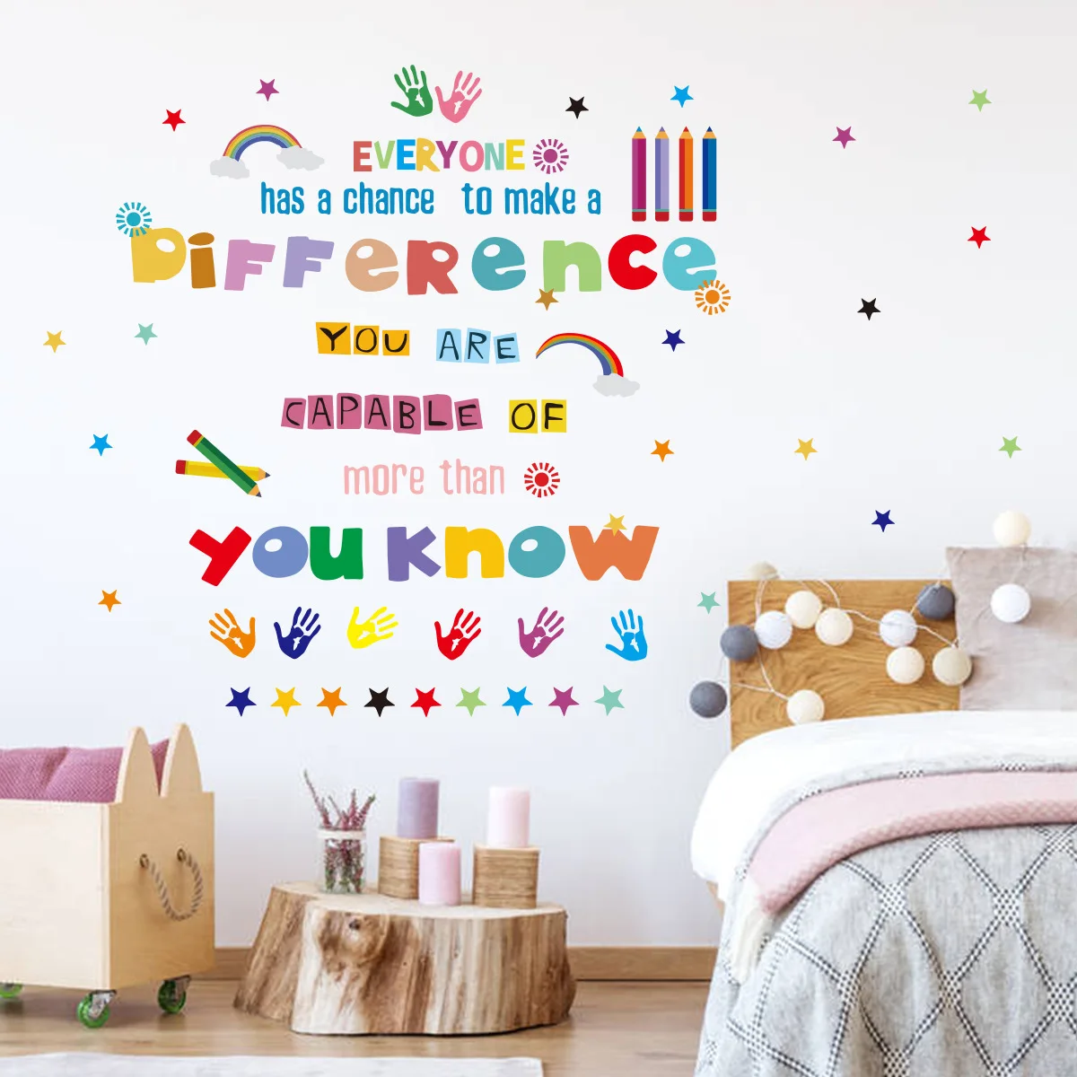 Colorful English Star Crayons Wall Stickers Set for Kids, Room Decoration