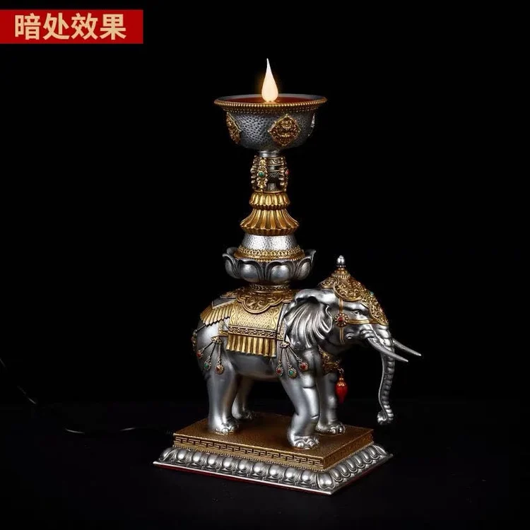 A pair 2PCS HOME protection shrine altar Buddhism lucky auspicious God elephant worship Light supply Plugging In statue