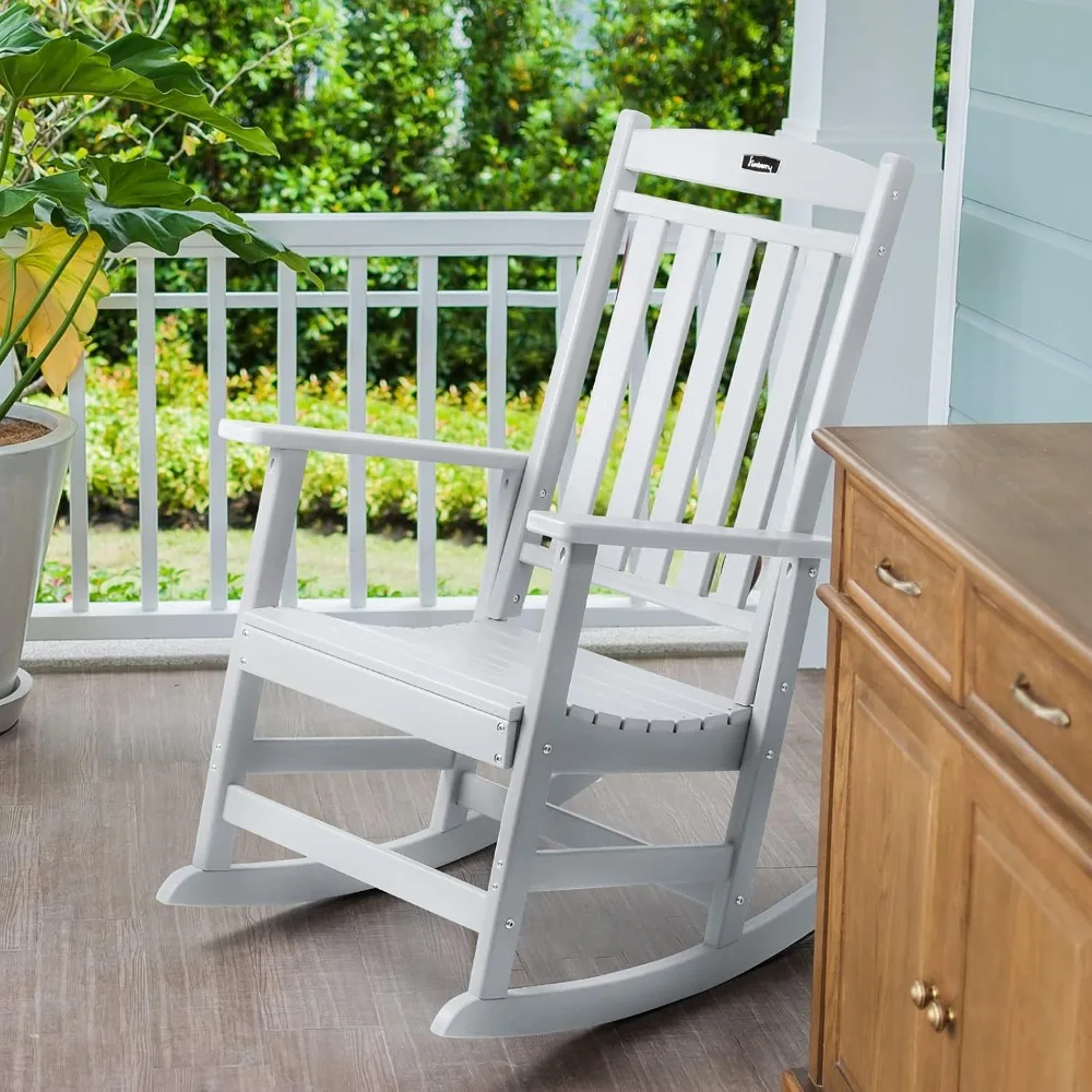

Outdoor Rocking Chairs, HDPE All Weather Poly Lumber Rocker, High Back Patio Rockers Easy Assembly