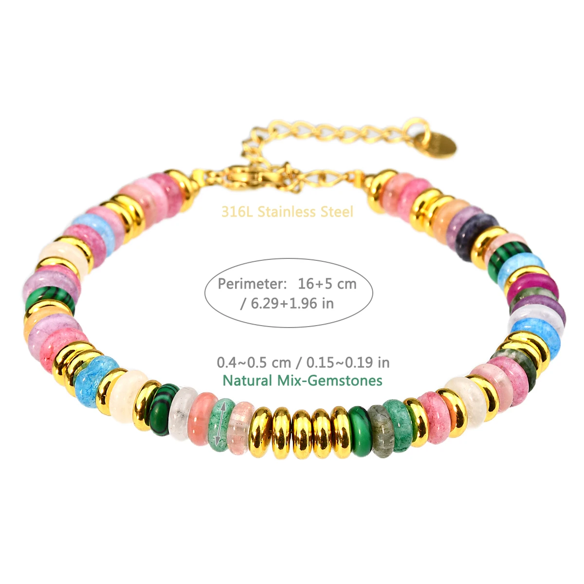 Colorful Natural Stone Mixed Gemstone Beaded Bracelet Bohemian Women\'s Fashionable And Sweet Summer Holiday Accessories