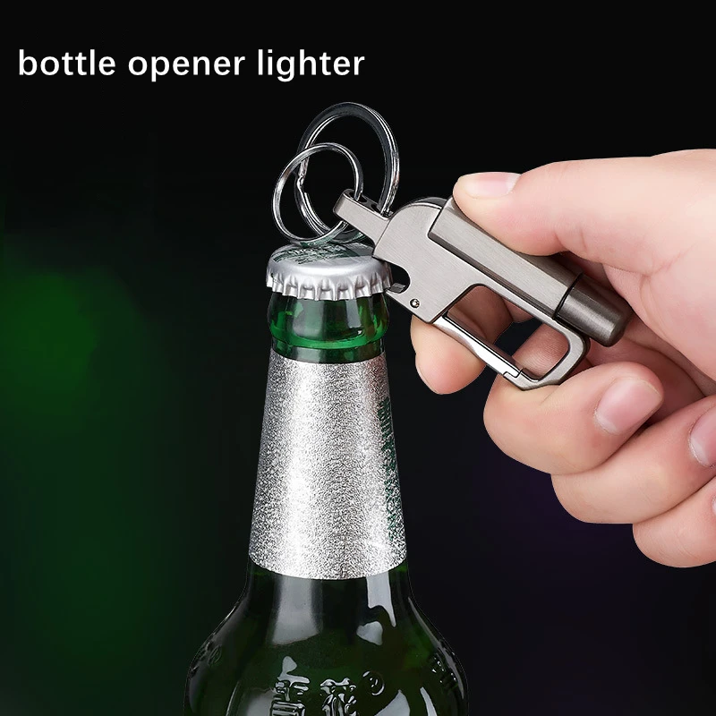 Metal Kerosene Lighter Retro Grinding Wheel Waterproof Lighter Keychain Bottle Opener Outdoor Windproof Lighter Men\'s Gift