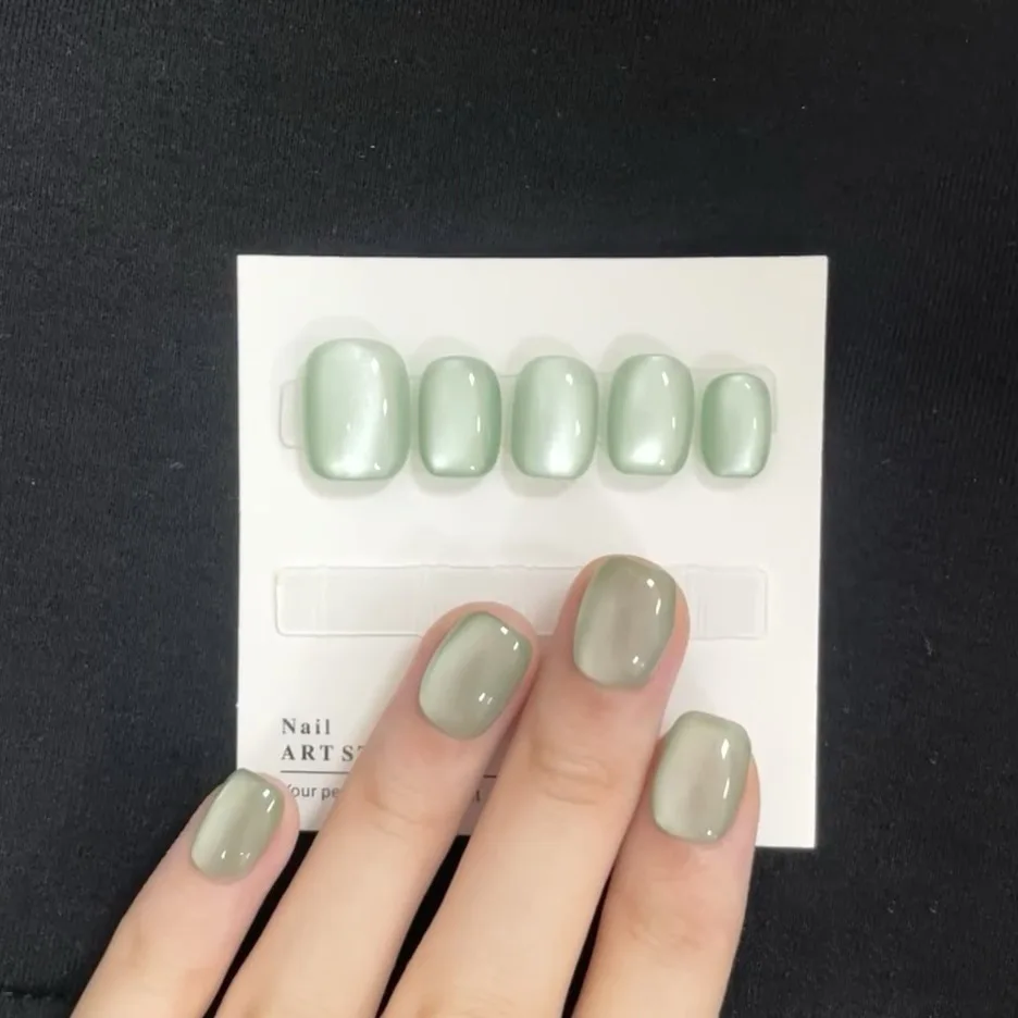 

Press on Nails Luxury Coffin False Nails Art Cat Eye Handmade Acrylic French Artificial Fingernails
