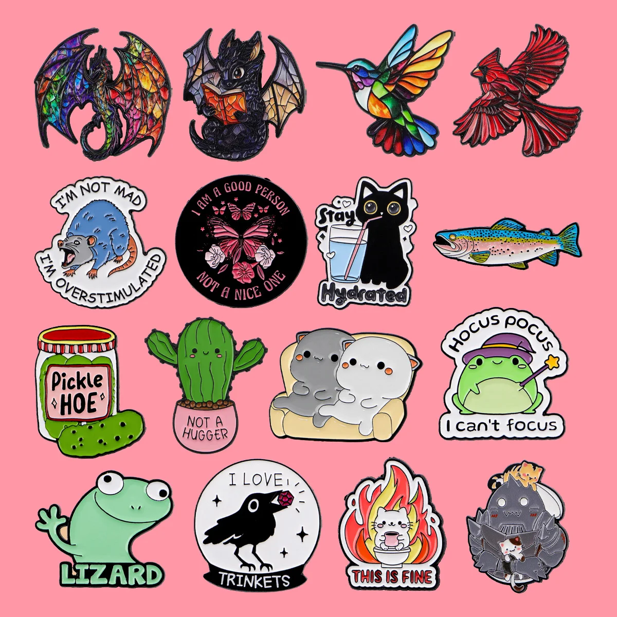 Lustige Tiere Zitate Emaille Kiefern Katzen Frösche Drache Brosche Abzeichen auf Rucksack Anstecknadel Kostüm Accessoires Modeschmuck Geschenke