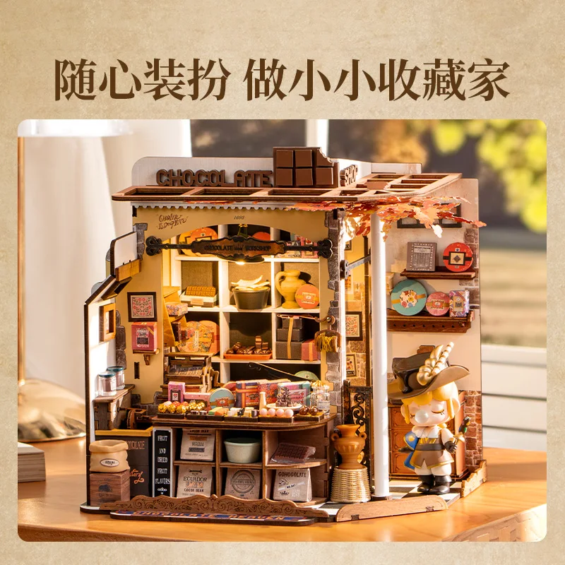 Neue Rolife handgemachte DIY Hütte Henry's Chocolate Shop Miniatur Szene Kunst Haus Montage Blöcke Kinder Überraschung Geburtstagsgeschenk