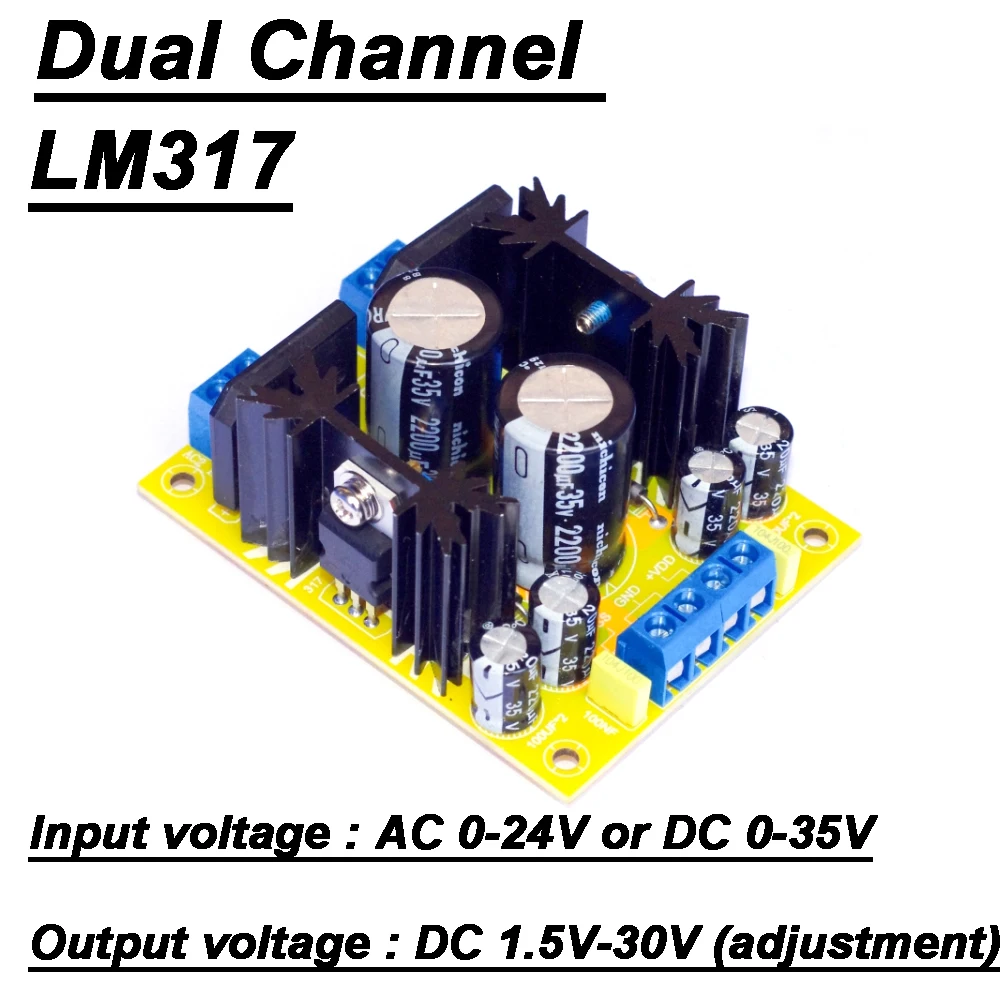 Dual Channel AC/DC-DC LM317 Adjustable Voltage Regulator Positive Negative Power Supply 3V 5V 12V 15V  24V Audio Linear Filter