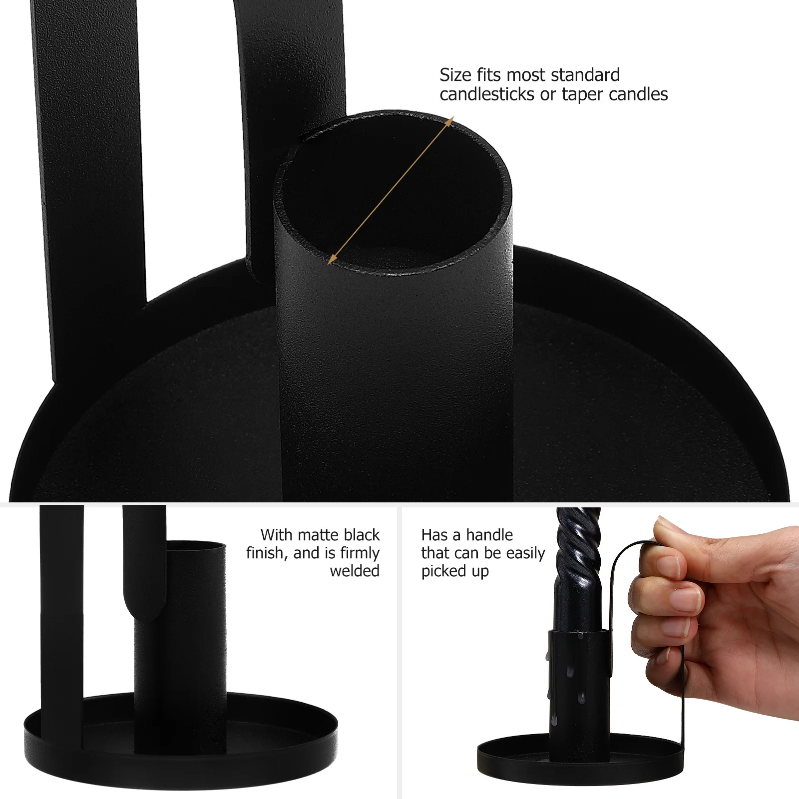 

2Pcs Black Iron Holders Matte Vintage Candlestick Stand Wedding Dining Room Halloween Christmas Decoration