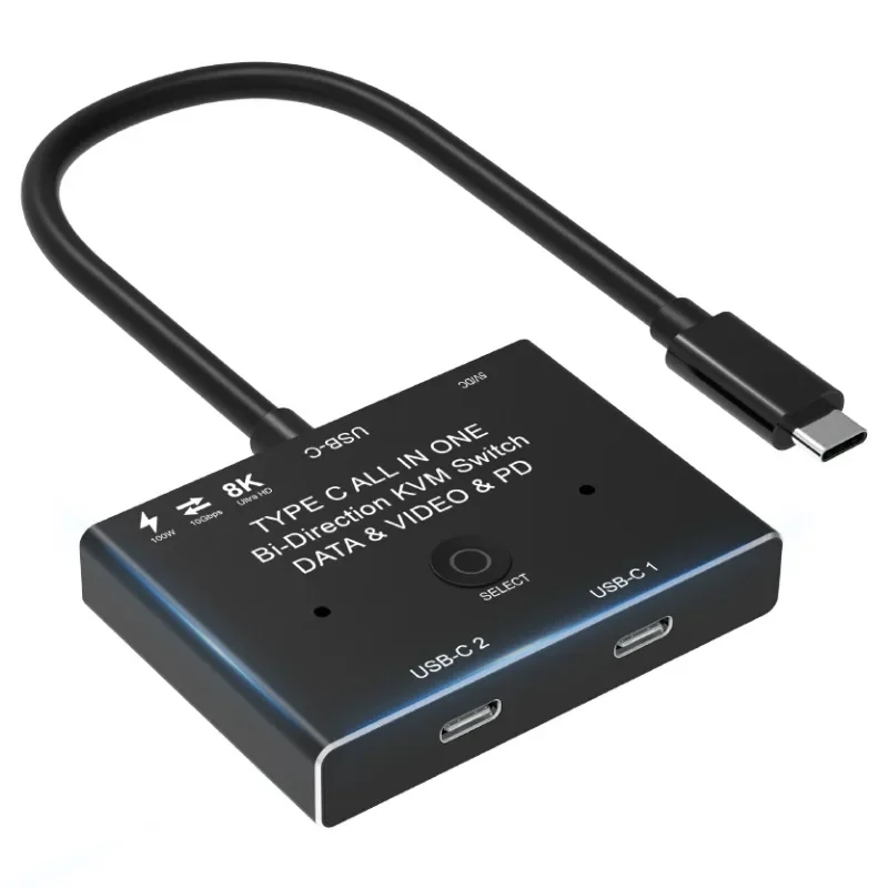 Bi-directional 8K USB C KVM Switch USB3.1 Type-C Splitter Cable for Video 8K@30Hz 4K@120Hz PD 100w 10Gbps Data Transmission